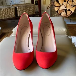 SJP red satin heels